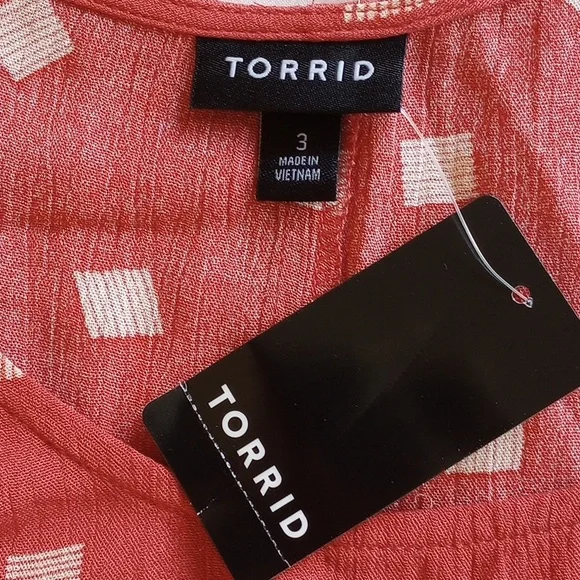 NWT Torrid Cranberry Diamond Long Sleeve Crinkled Gauze Top Tunic 3 - Picture 3 of 7